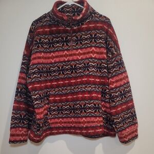 Womens American Eagle Fleece 1/4 Zip Red Fair Isle Jacket Size Large